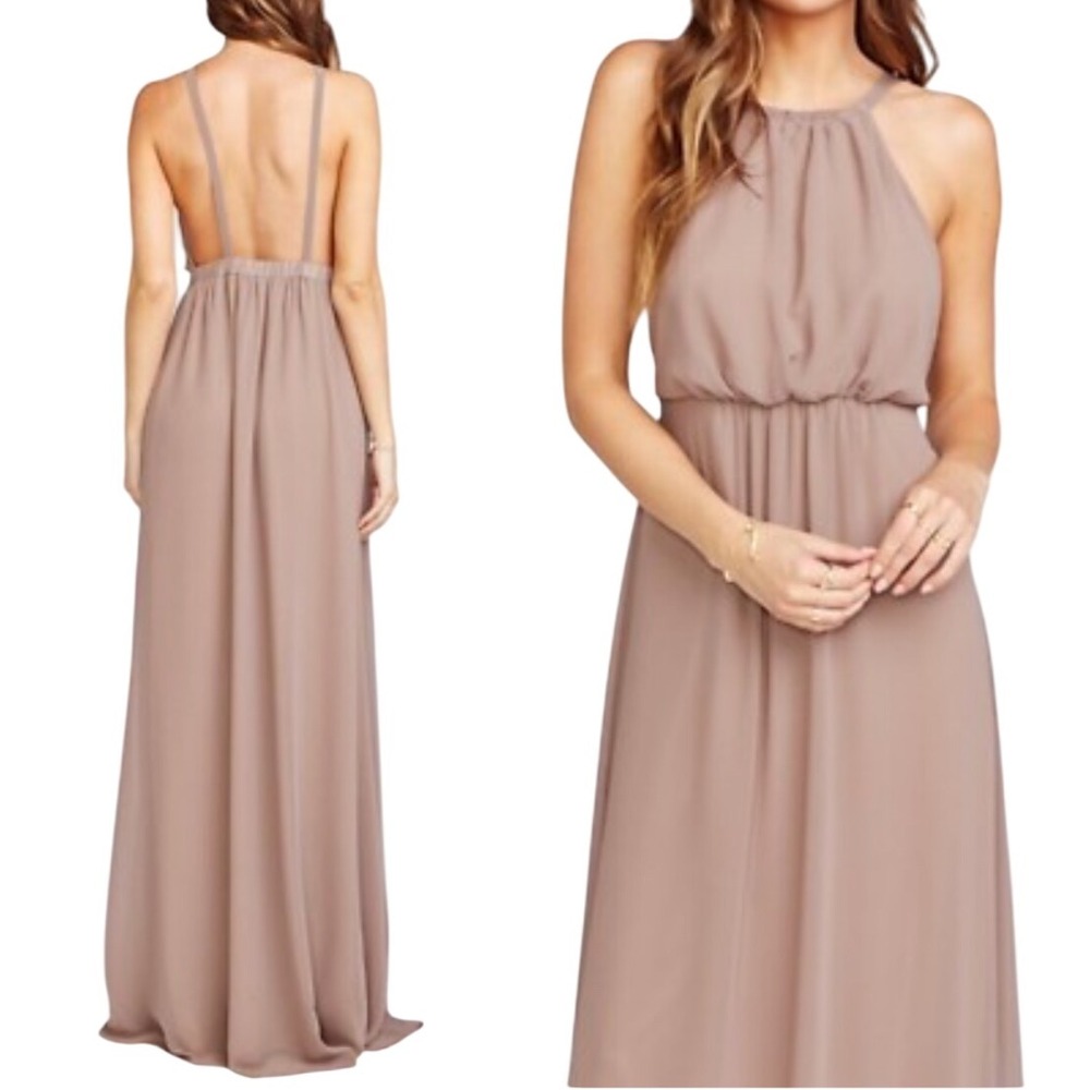 Show Me Your Mumu Womens Maxi Dress Halter Neck Sleeveless Formal Gown‎ Sm taupe